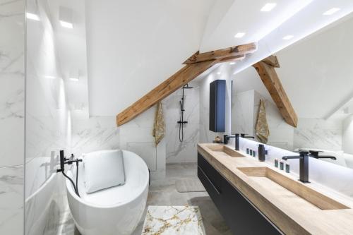 ein Bad mit einem WC und einem Waschbecken in der Unterkunft Mairnaige, luxueux appartement avec sauna in Gérardmer