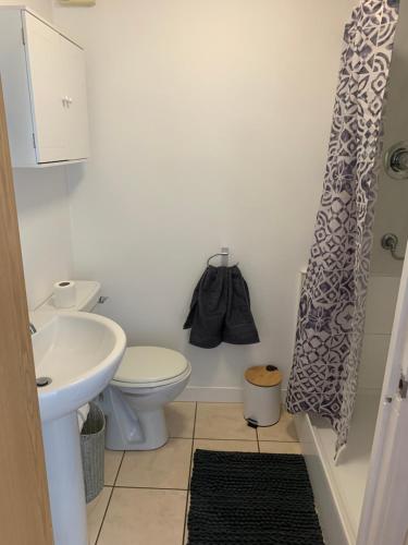 a bathroom with a toilet and a sink at Arkenfield farm cabin in East Bridgford