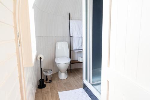 a small bathroom with a white toilet in a room at Veiko - Mayflower Meadow in Brandesburton