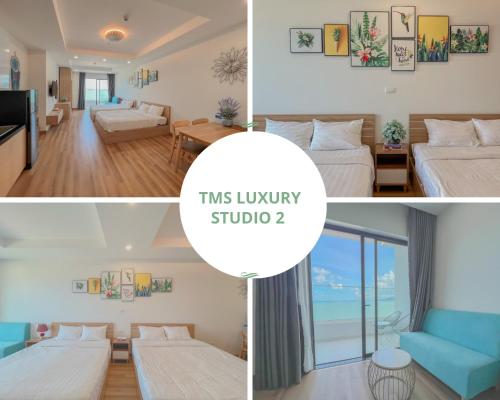 un collage de trois photos d'une chambre d'hôtel dans l'établissement TMS Luxury Studio Quy Nhon, à Quy Nhơn