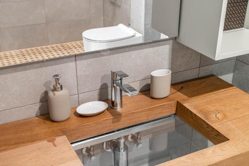 a bathroom counter with a sink and a toilet at Palazzo '900 Design Flats - L'Orologiaio in Padova