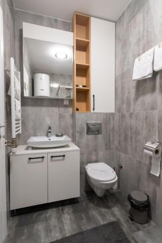 a bathroom with a white sink and a toilet at President Apartman 7 in Vračar (historical)