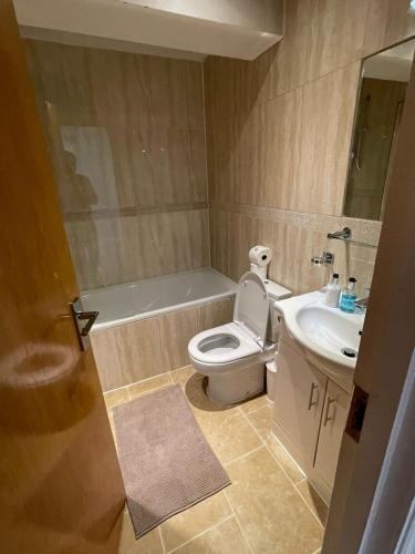 a bathroom with a toilet and a sink at Luxury Home Angel Station in London