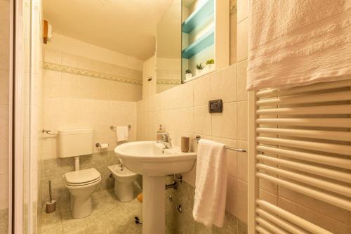 bagno con lavandino e servizi igienici di La Maison de Elisa - A pochi passi dallo SCI a Courmayeur
