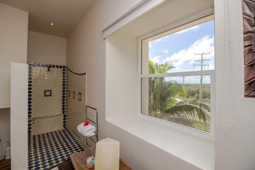 a bathroom with a window and a shower at La Perla del Caribe - Villa Jade in San Pedro