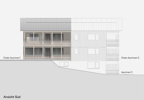 a plan of the facade of a building at Tinn Naturchalet in Mittelberg