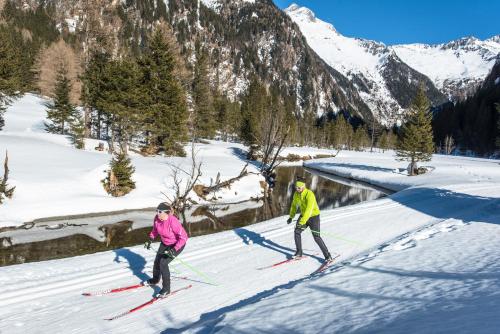 マルニッツにあるAH Carinthia Mallnitz - Carinthia Appartementsの2人は雪の中でクロスカントリースキー