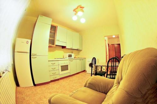 チタにあるDekabrist Apartment on Ingodinskaya 29のキッチン(白い冷蔵庫、ソファ付)