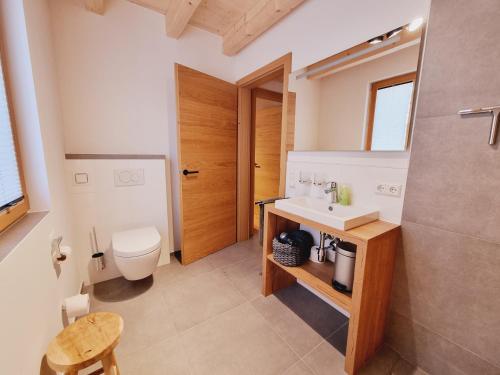 a bathroom with a sink and a toilet at Mei-Chalet in Bad Kleinkirchheim
