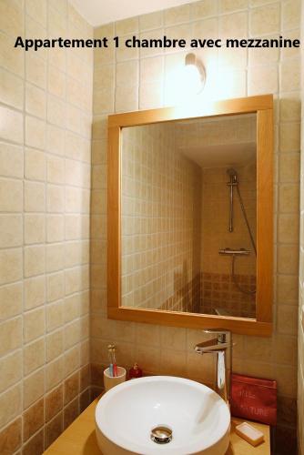 a bathroom with a sink and a mirror at Holiday in Arles -Appartement du Théâtre Antique in Arles