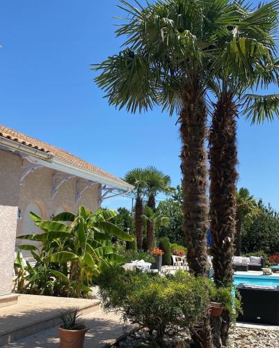 a resort with palm trees and a swimming pool at Domaine de la Provençale in Saint-Didier-de-la-Tour