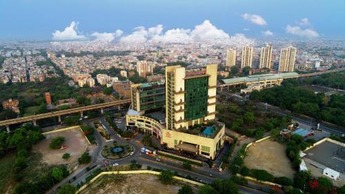 an aerial view of a city with tall buildings at Crowne Plaza New Delhi Rohini by IHG in New Delhi
