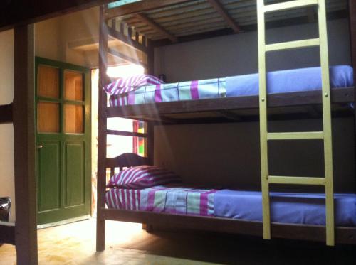 two bunk beds in a room with a ladder at Giramundo Hostel in Humahuaca