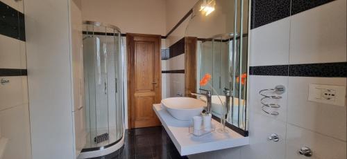 フィレンツェにあるGodi Fiorenza Suiteのバスルーム(洗面台、ガラス張りのシャワー付)