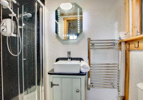 a bathroom with a sink and a shower at The Orient Express in Cray