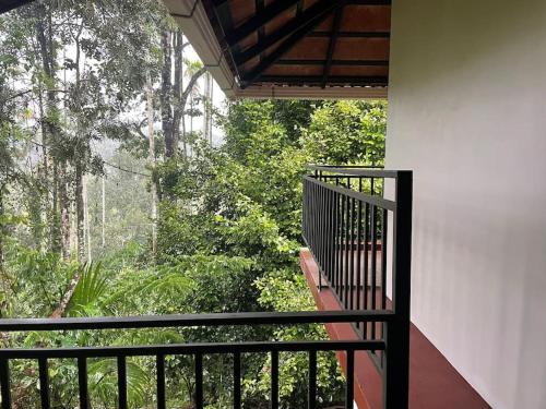 einen Balkon eines Hauses mit Blick auf die Bäume in der Unterkunft Deesha Homes in Wayanad