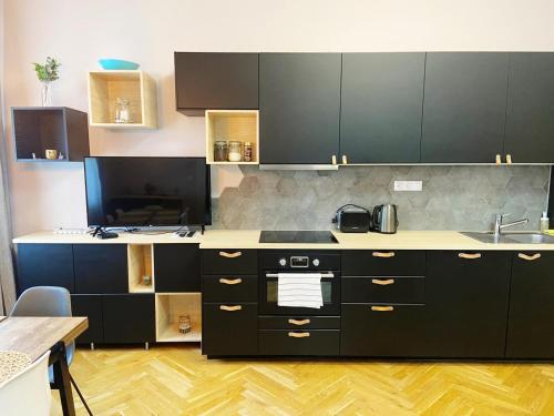 Kuchyň nebo kuchyňský kout v ubytování Stunning new 2 bedrooms apartment in Prague centre