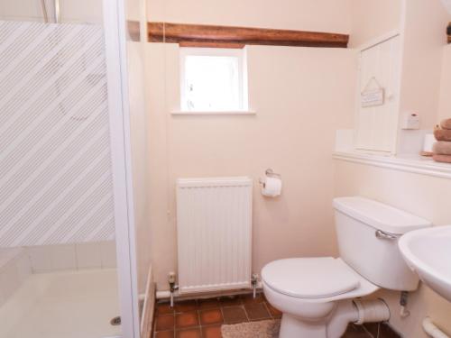 La salle de bains est pourvue de toilettes et d'un lavabo. dans l'établissement Brew Cottage, à Chislet