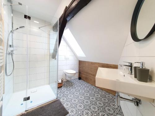 Koupelna v ubytování Apartmány U Muzea