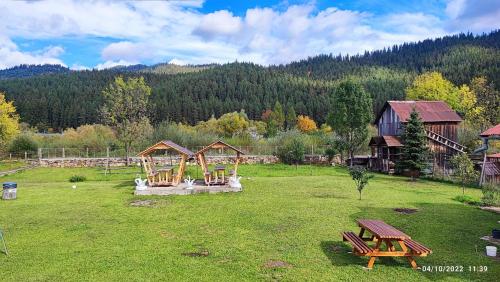 a park with benches and a playground in the grass at DARIAMAF in Câmpulung Moldovenesc