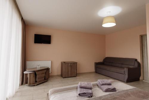 a living room with a bed and a couch at Brooklyn in Yablunytsya