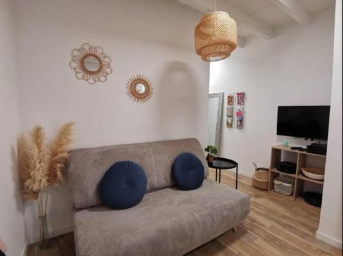 Televízia a/alebo spoločenská miestnosť v ubytovaní L'ANTONINPlein centre-maison carrée/P1 Bis