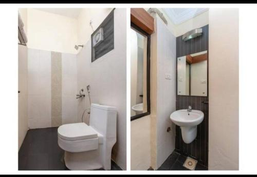 two pictures of a bathroom with a toilet and a sink at HOTEL MALABAR PLAZA in Chennai