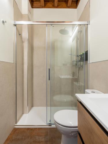 a bathroom with a shower with a toilet and a sink at Limehome Granada Calle Mirasol in Granada