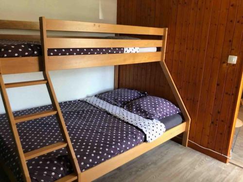 - un lit superposé avec une échelle à côté d'un lit superposé avec une passerelle dans l'établissement Le studio dolois, à Dol-de-Bretagne