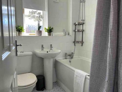 ein Badezimmer mit einem Waschbecken, einer Badewanne und einem WC in der Unterkunft Coney Green Way - close to PRH in Wellington