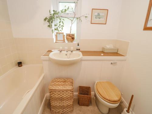 a bathroom with a sink and a toilet and a tub at 26 Llawr Pentre in Colwyn Bay