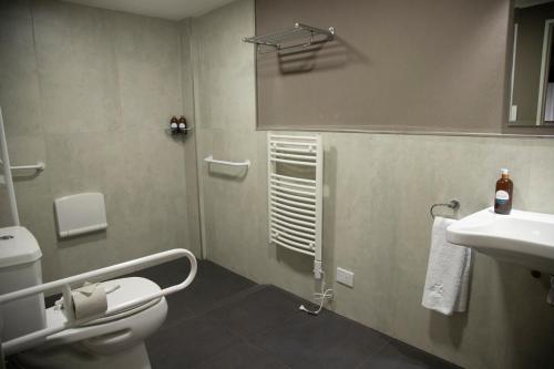 a bathroom with a toilet and a sink at Rozas Apart in Ezeiza