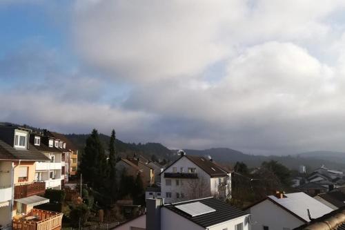 a view of a town with houses and mountains at Felsenblick in Rodalben