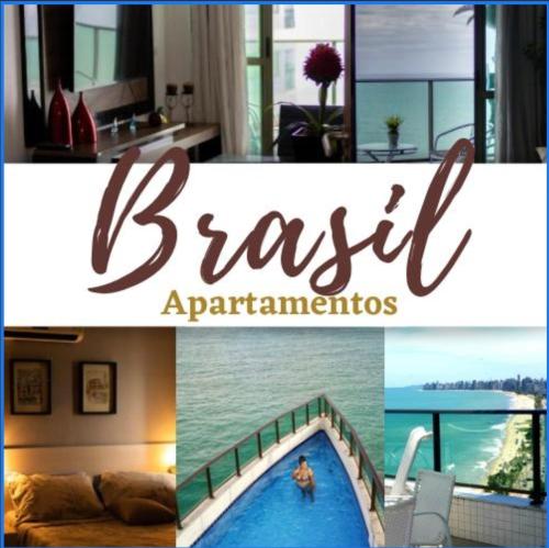 uma colagem de fotografias de um hotel com piscina em Apartamento Jussara Freitas 2 quartos no Recife