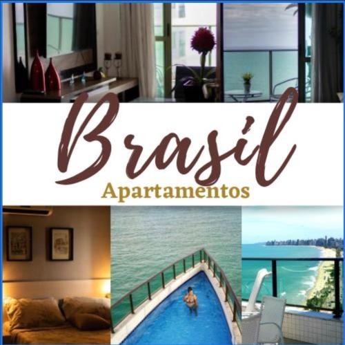 a collage of photos of a hotel with a swimming pool at Apartamento Jussara Freitas 2 quartos in Recife