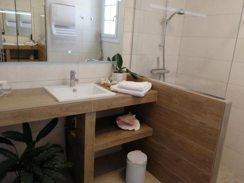 uma casa de banho com um lavatório e um chuveiro em La Villa du Petit Port em Martigues