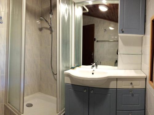 ein Badezimmer mit Waschbecken und Dusche in der Unterkunft 2 Pièces 6 Pers Sud à 150m des Pistes - FR-1-416-4 in La Toussuire