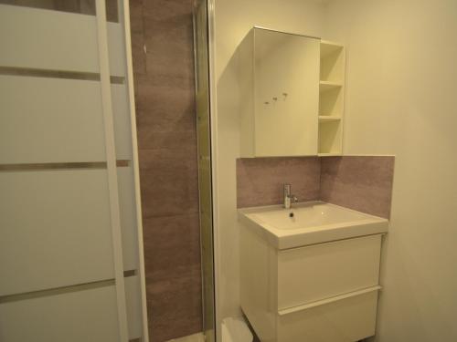 a bathroom with a toilet and a sink and a mirror at Studio Les Menuires, 1 pièce, 4 personnes - FR-1-452-2 in Les Menuires