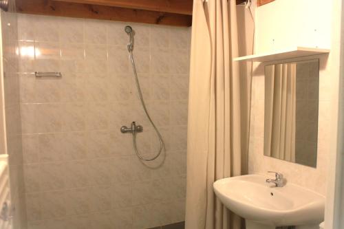 y baño con ducha y lavamanos. en Chalets Moulière Evasion, en Montamisé