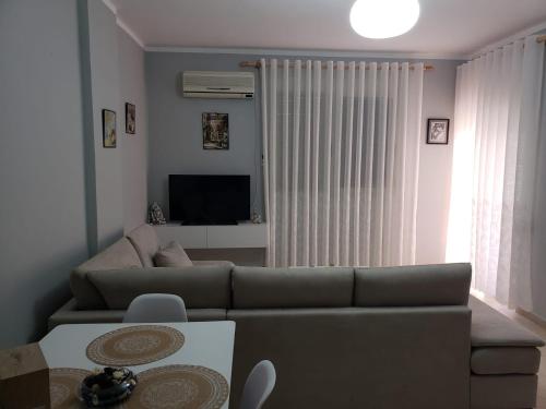 a living room with a couch and a television at Zeko Apartment in Golem
