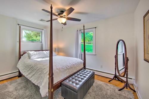 a bedroom with a bed and a ceiling fan at Cozy Kinzers Getaway with Furnished Deck, Grill 
