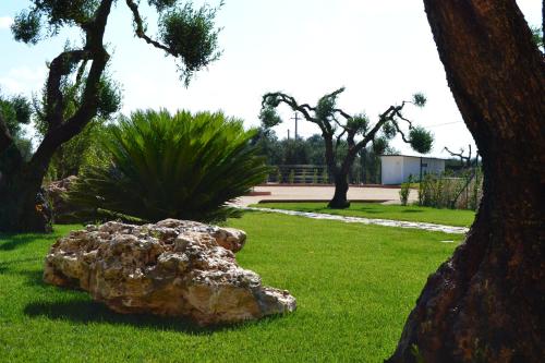a rock sitting on the grass in a park at Villa D'Anzi B&B in Ginosa