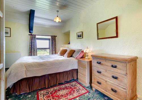 a bedroom with a bed and a dresser and a mirror at Ty Eiddew in Caernarfon