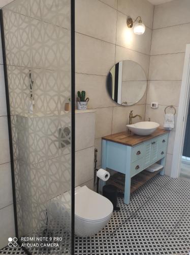 基布茲恩戈蒂的住宿－Bar suite，一间带卫生间、水槽和镜子的浴室