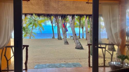 a view of a beach with palm trees and the ocean at Coco Grove Beach Resort, Siquijor Island in Siquijor