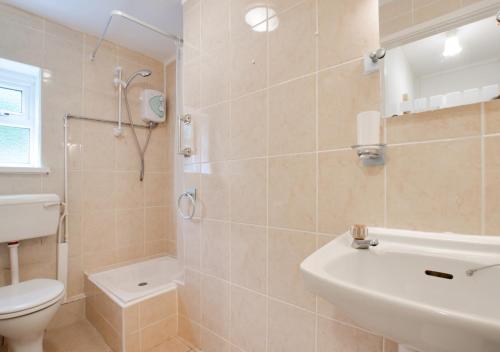 uma casa de banho com um WC e um lavatório em The Cross - Y Groes em Oxwich