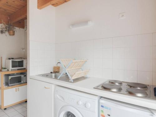 une cuisine avec une machine à laver et un évier dans l'établissement Chalet Duplex 4 Pers. à Luz-Saint-Sauveur, Cheminée, Jardin, Animaux Acceptés - FR-1-402-40, à Luz-Saint-Sauveur