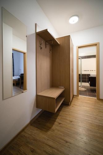 a room with a closet with a mirror on the wall at Apartmany 21 Třeboň in Třeboň