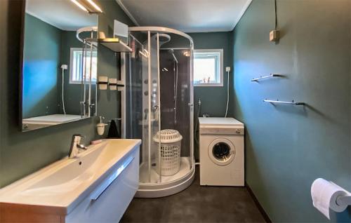 een badkamer met een wastafel en een wasmachine bij Amazing Home In Vanvik With Kitchen in Sand