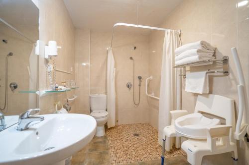 a bathroom with a sink and a toilet and a shower at Tudanca Miranda in Miranda de Ebro